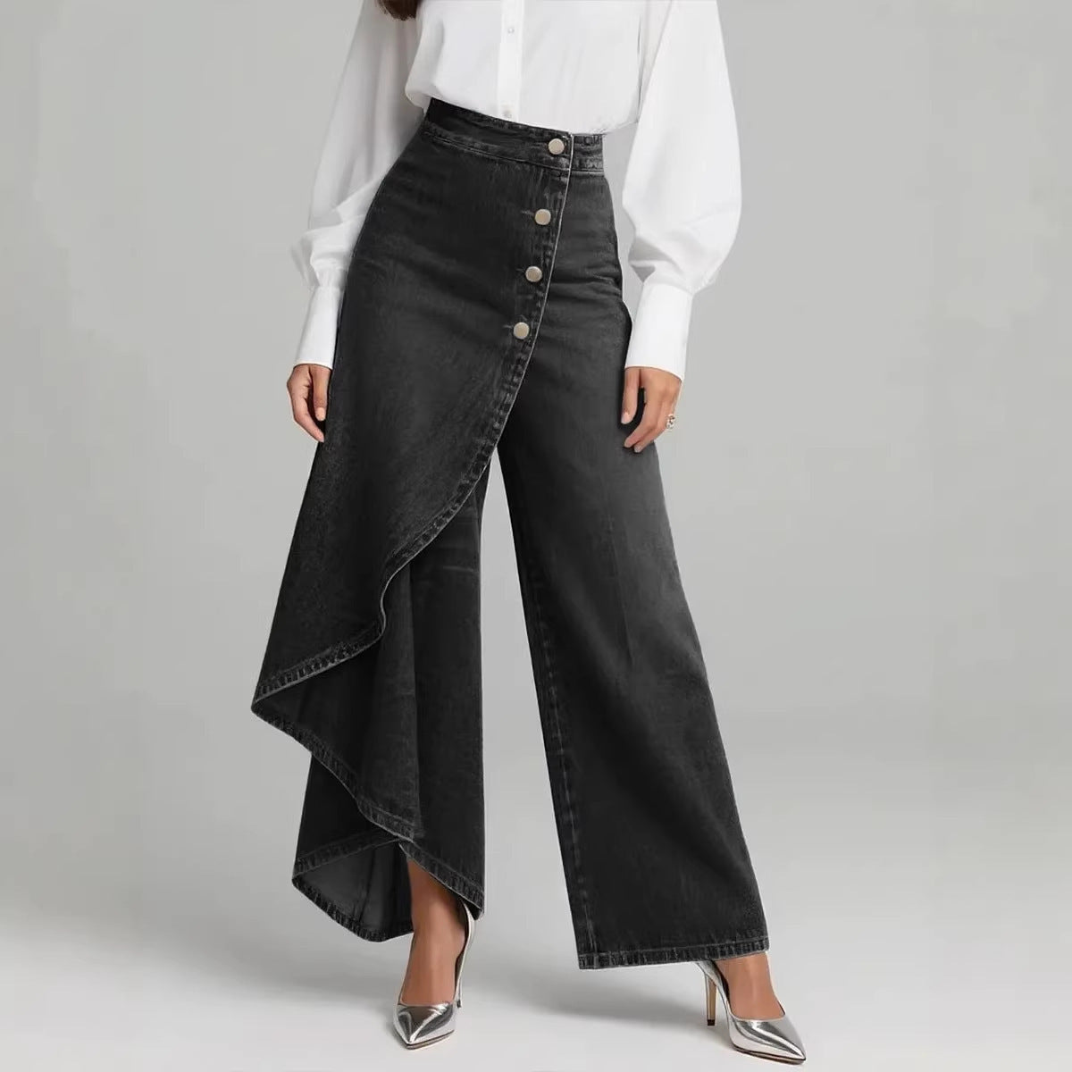 Casual Denim Print Wide Leg Pants