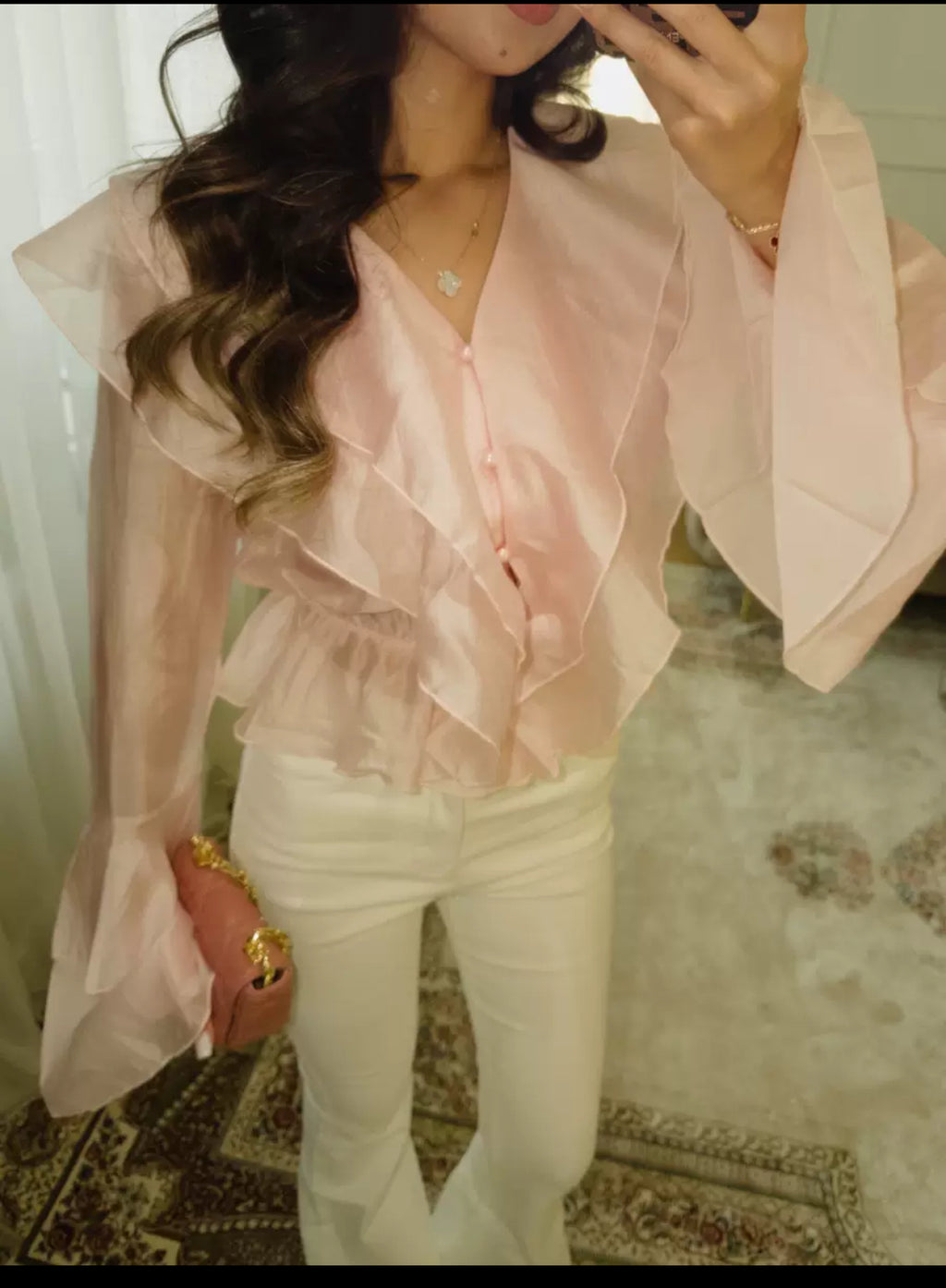 Ruffle mesh blouse