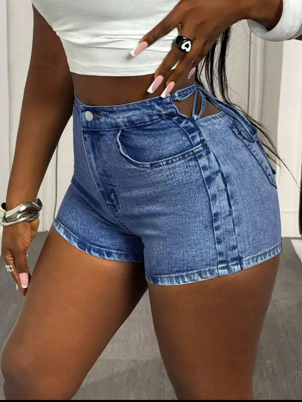High-Waist Lace-Up Denim Shorts