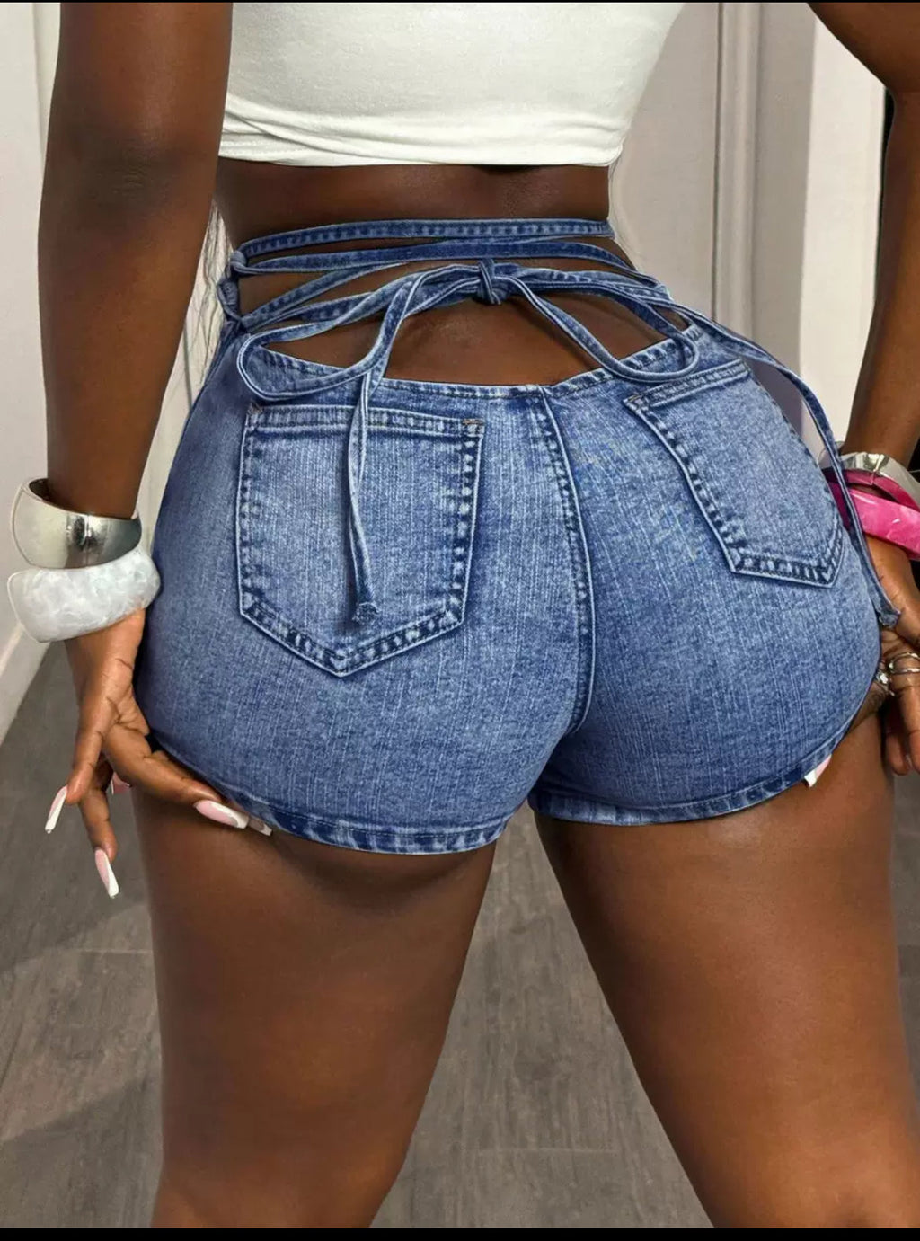 High-Waist Lace-Up Denim Shorts