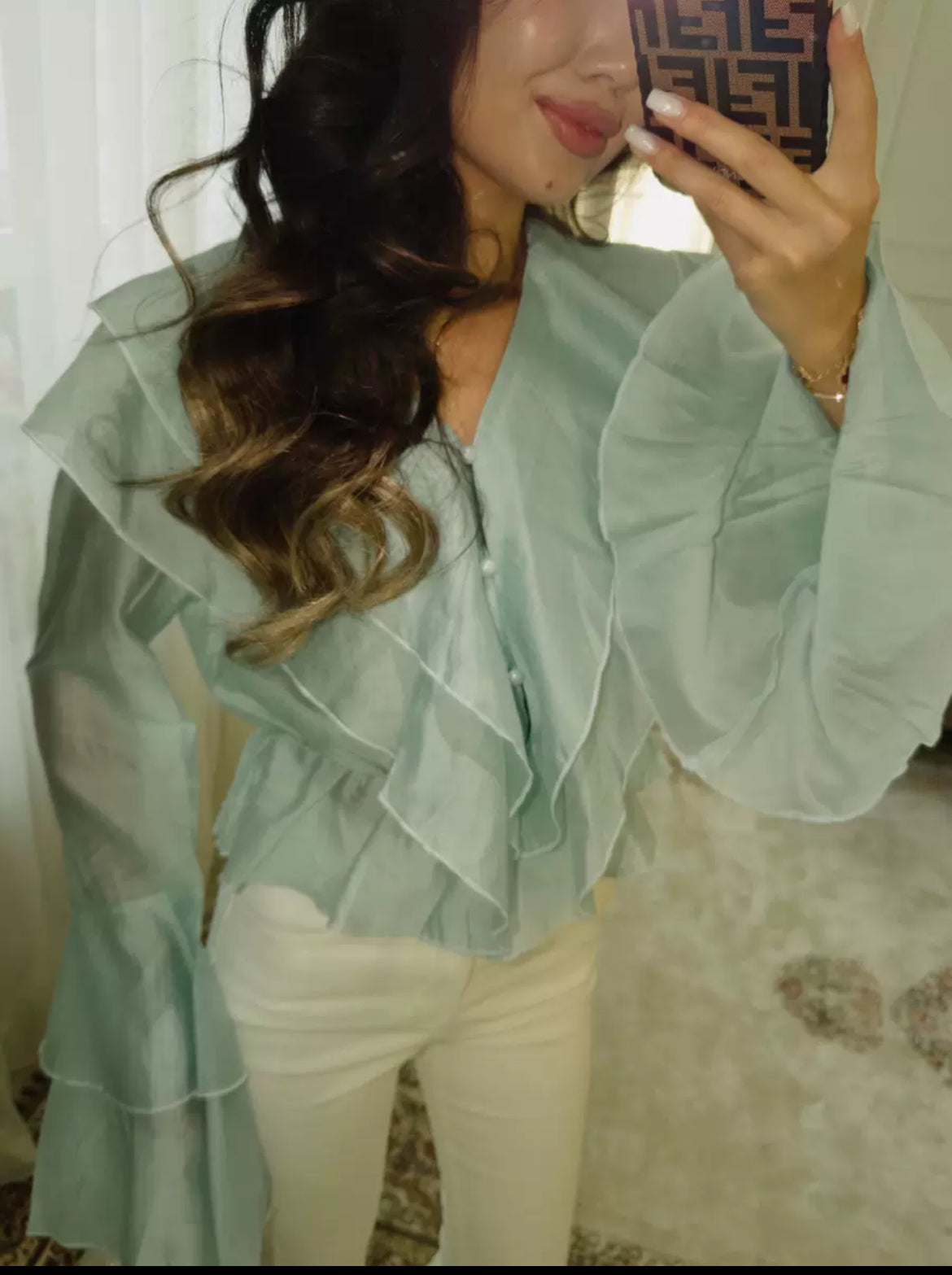 Ruffle mesh blouse