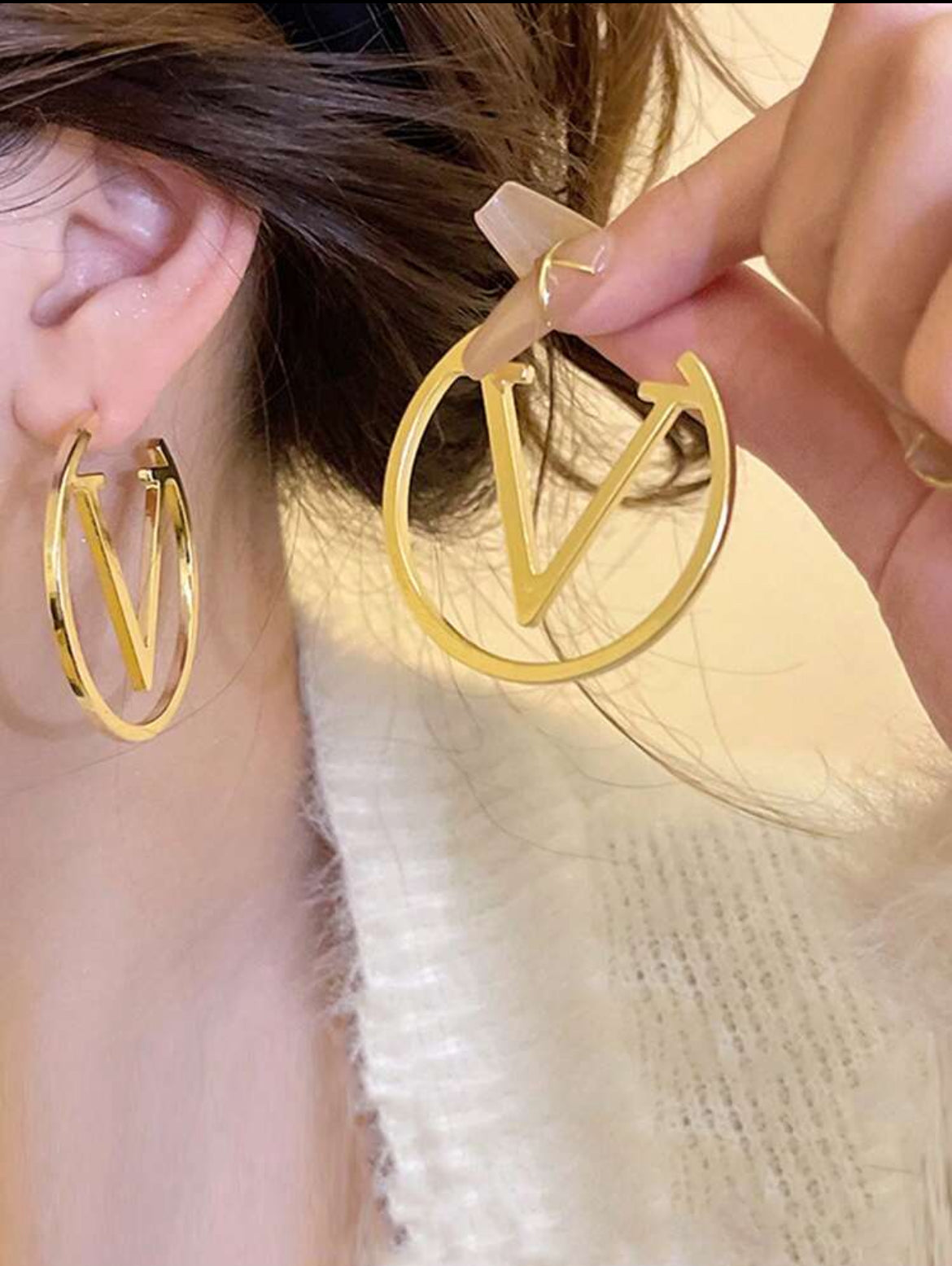 Gold V-Logo Hoop Earrings