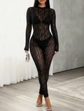 Black Greek Key Sheer Knit Jumpsuit