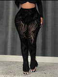 Black Swirl Mesh Sheer Pants