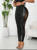 Black Faux Leather Lace Panel Leggings