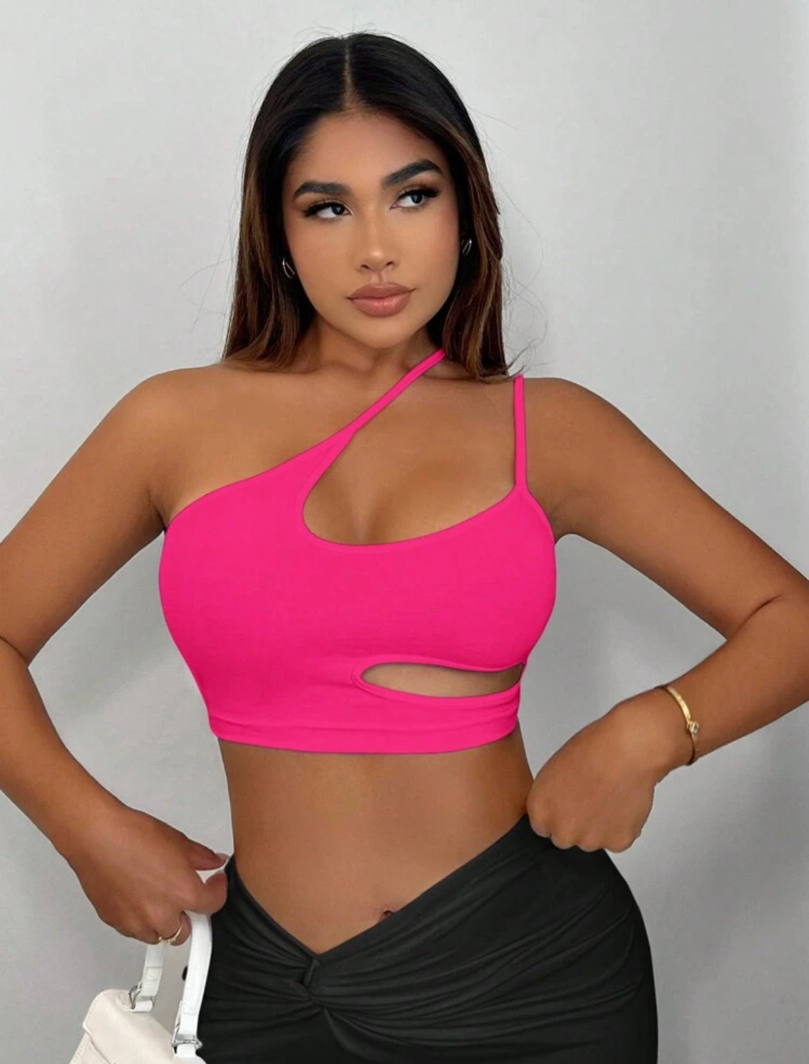 Hot Pink One-Shoulder Cutout Crop Top