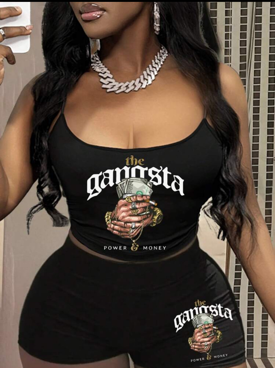 "The Gangsta" Power & Money Crop Top & Shorts Set