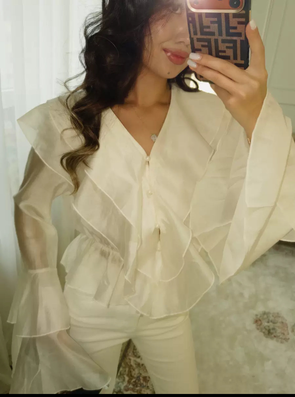 Ruffle mesh blouse