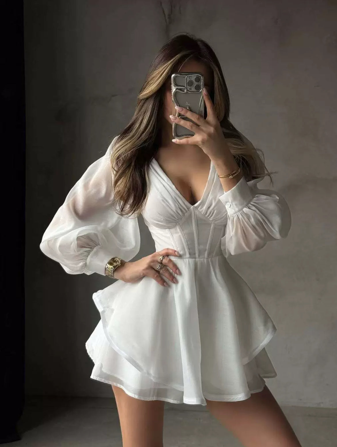 Mesh ruffles mini dress