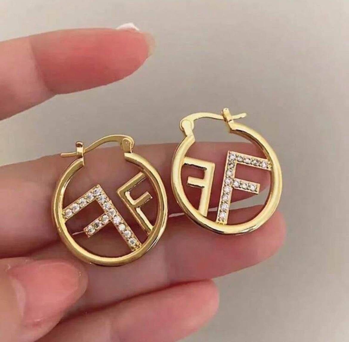 Gold F-Logo Crystal Hoop Earrings