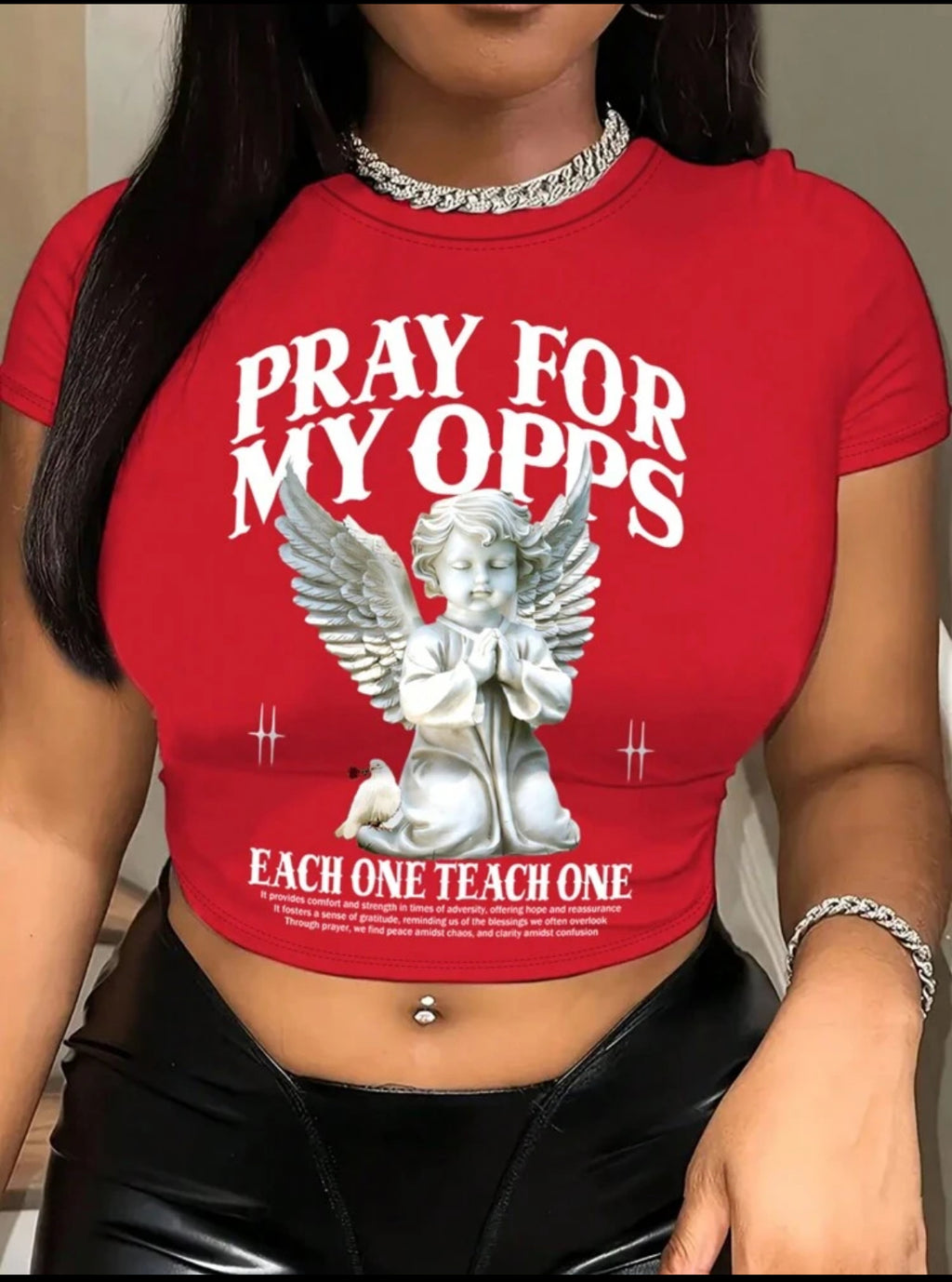 Pray For My Opps red crop tee