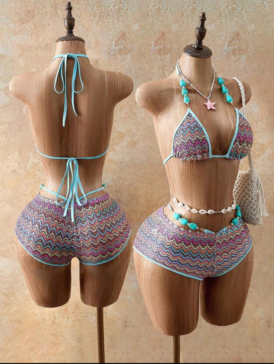 Boho Zigzag Knit Bikini Set
