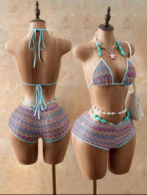 Boho Zigzag Knit Bikini Set