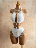 Pearl Drape Ribbed White Monokini