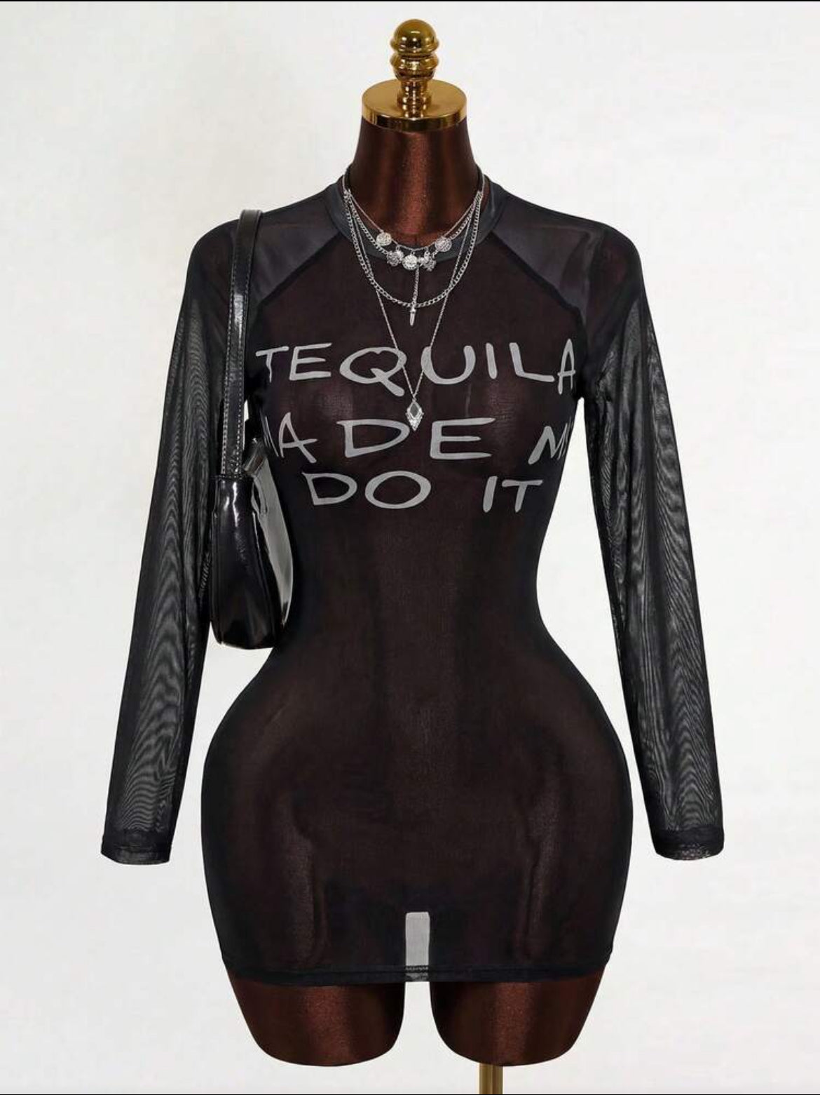 Black mesh Tequila Made Me Do It dress