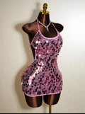 Pink paillette sequin halter mini dress