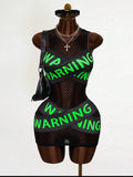 Warning tape mesh bandage mini dress