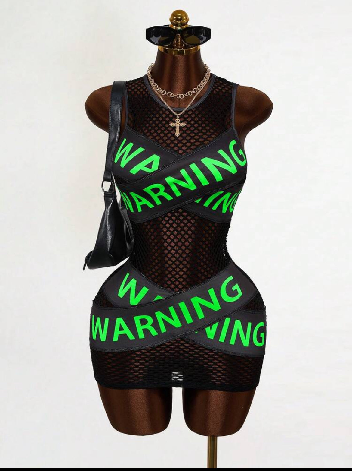 Warning tape mesh bandage mini dress