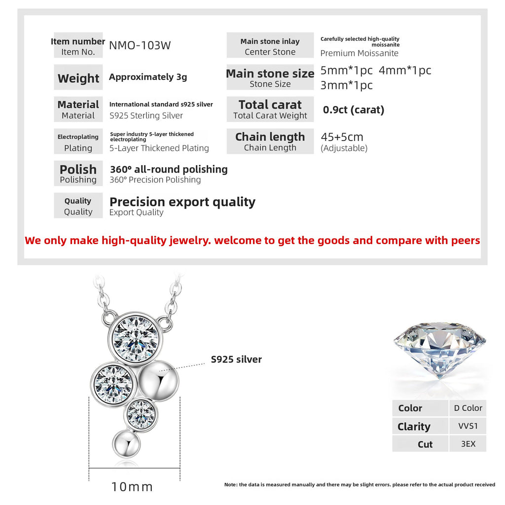 S925 Sterling Silver Moissanite Ingot Pendant Necklace