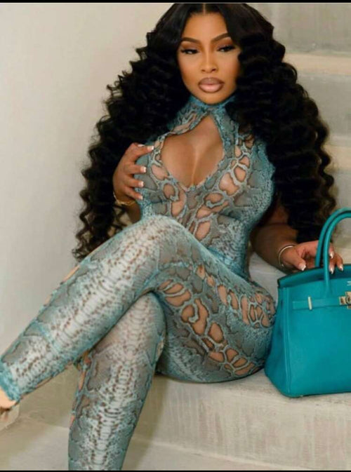 Aqua snake print catsuit