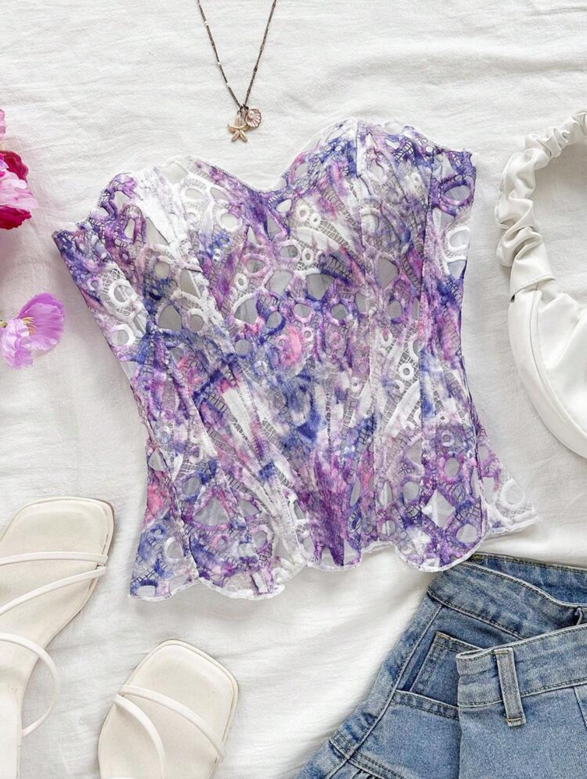 Lavender marble lace corset top