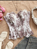 Taupe marble lace corset top