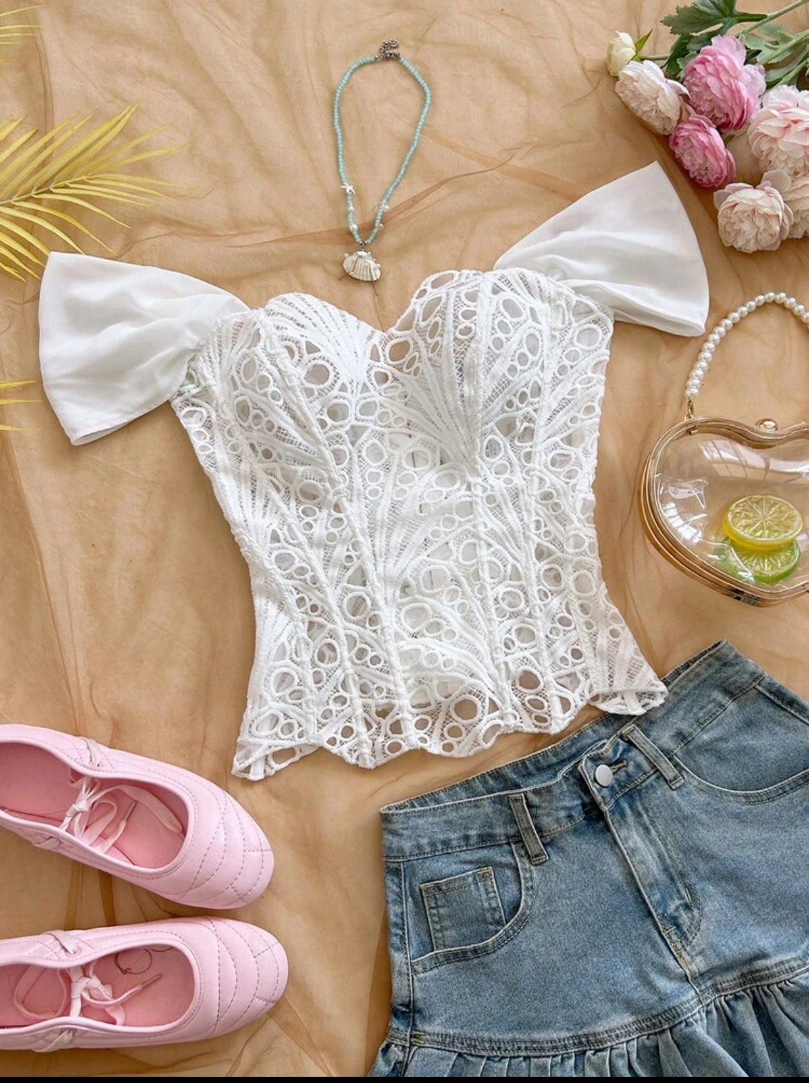 White off-shoulder lace corset top