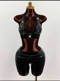 Studded rhinestone halter bikini set