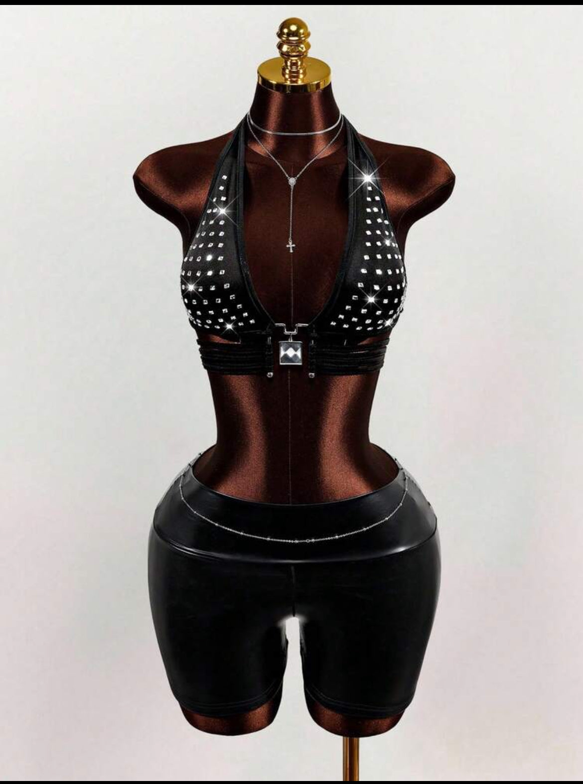 Studded rhinestone halter bikini set