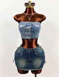 Denim bustier strapless crop top