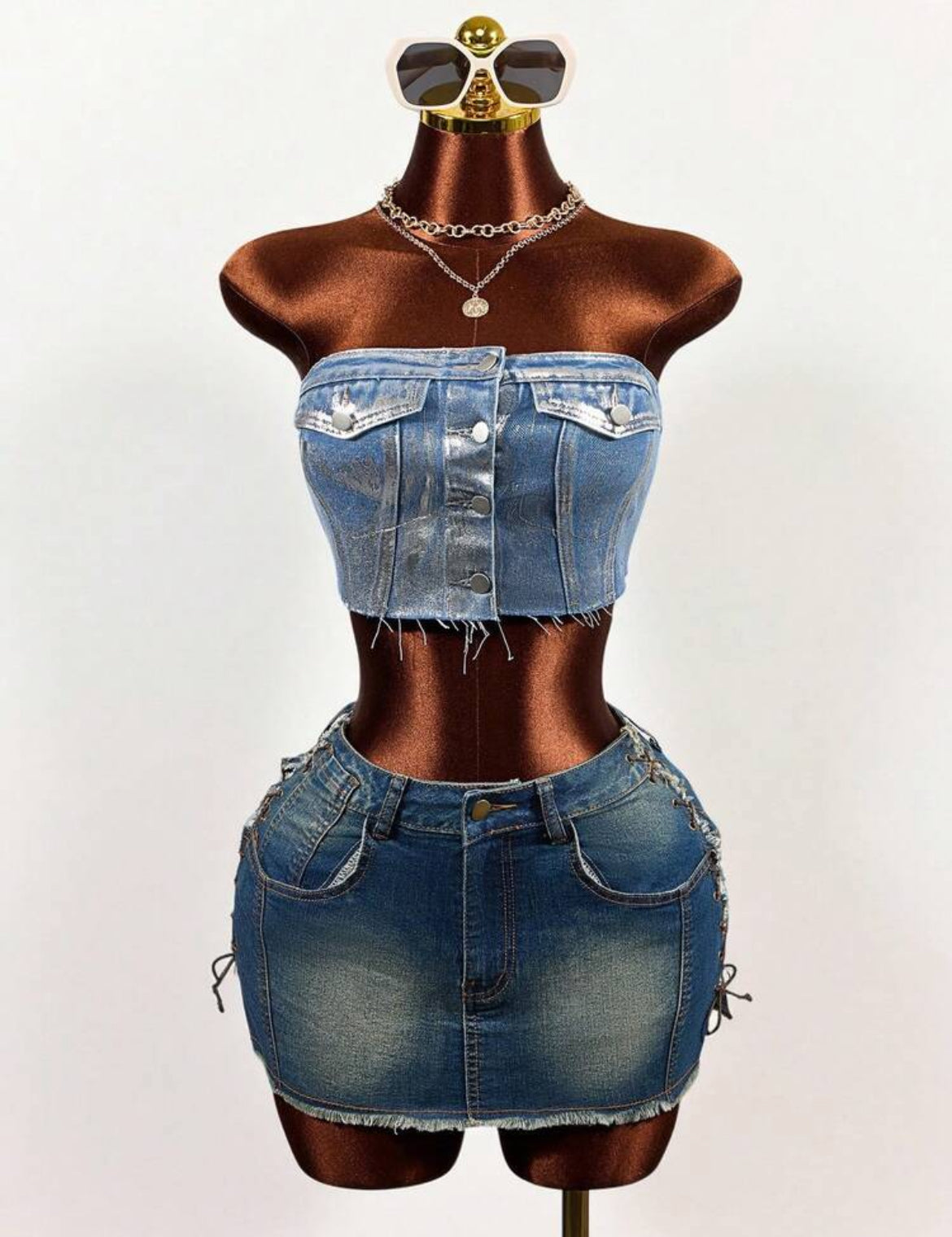 Denim bustier strapless crop top