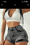Black distressed denim shorts