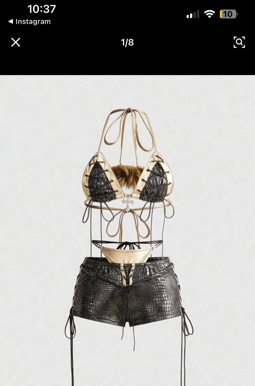 Croc print lace-up bralette and mini skirt set