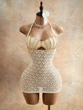 Ivory beaded crochet lace mini dress