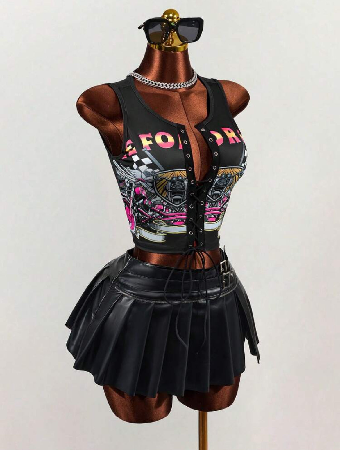 Born to Ride Lace-Up Crop Top